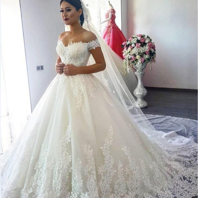 Off The Shoulder Wedding Dresses for Bride Ball Gown Lace A Line Bridal Gown